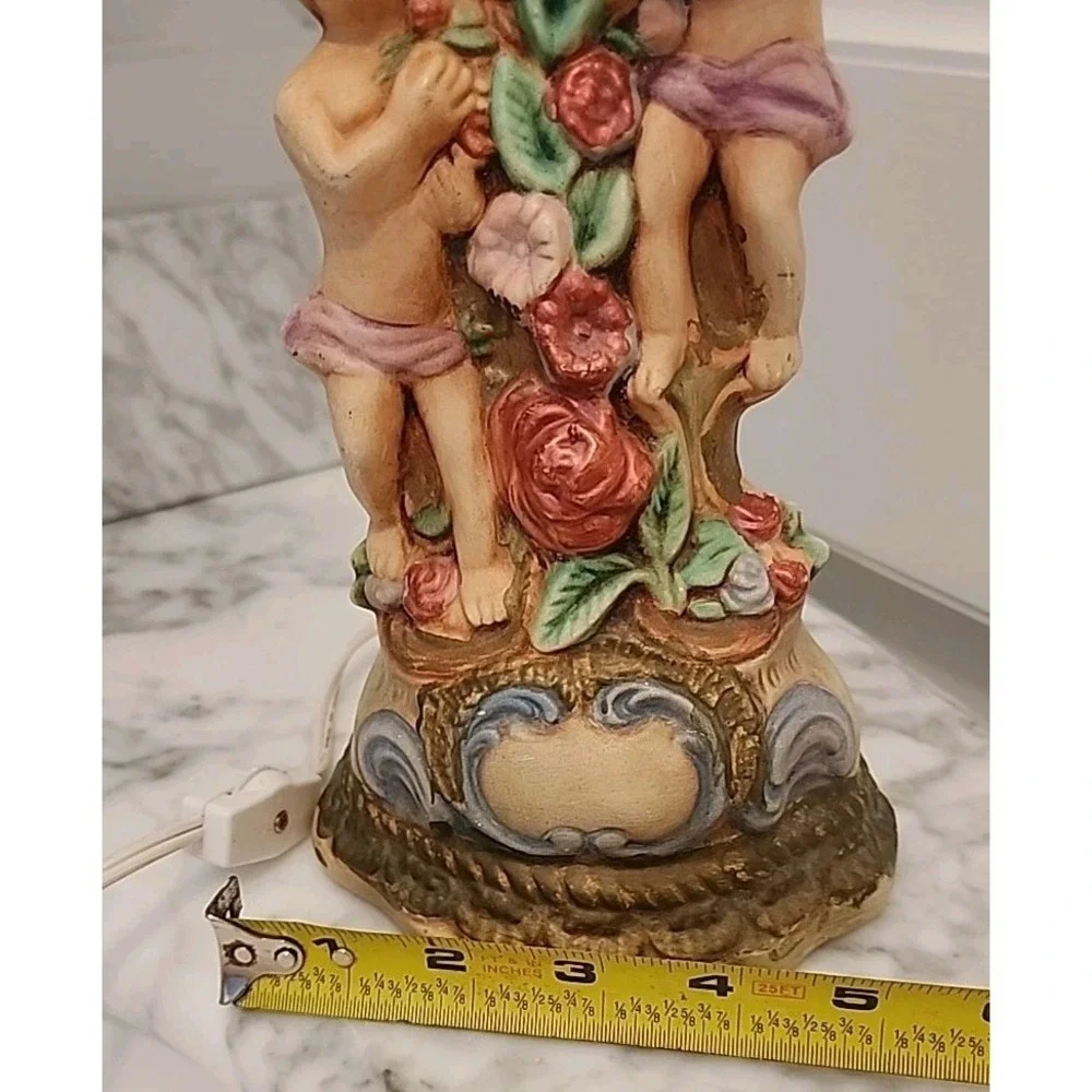 Vtg Capodimonte-style Cherub Candlestick Table Lamp Shade 17